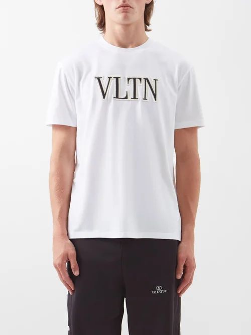 Vltn-appliqué Cotton-jersey T-shirt - Mens - White