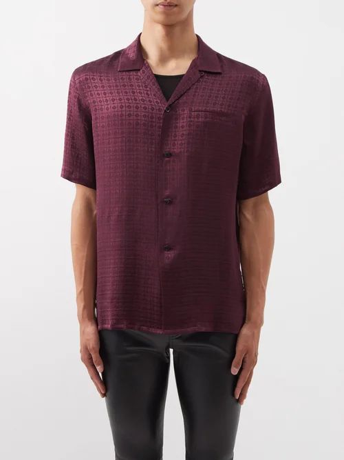 Shark-collar Organic-silk Shirt - Mens - Burgundy