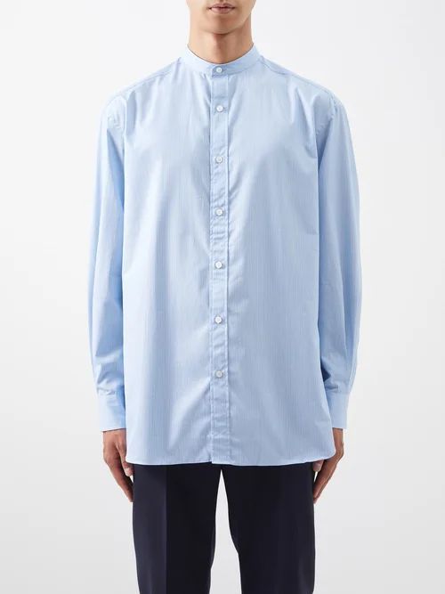Stand-collar Cotton-poplin Shirt - Mens - Blue