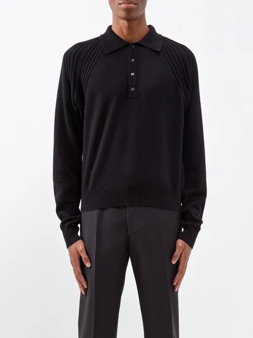 Raglan-sleeve Cashmere Polo Shirt - Mens - Black