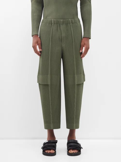 Panelled Technical-pleated Trousers - Mens - Green