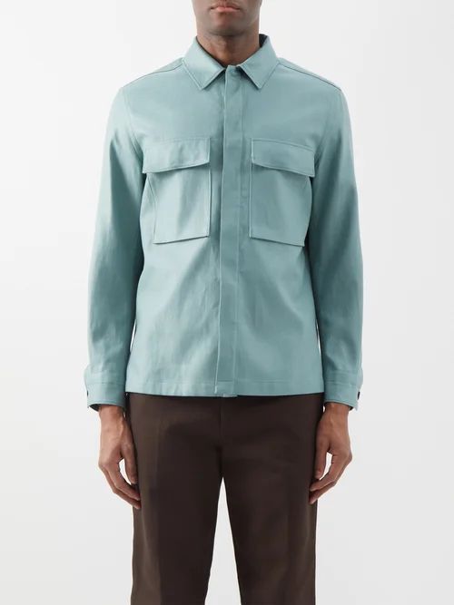 Patch-pocket Linen Overshirt - Mens - Teal