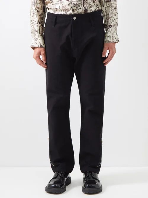 Zip-cuff Cotton-corduroy Trousers - Mens - Black