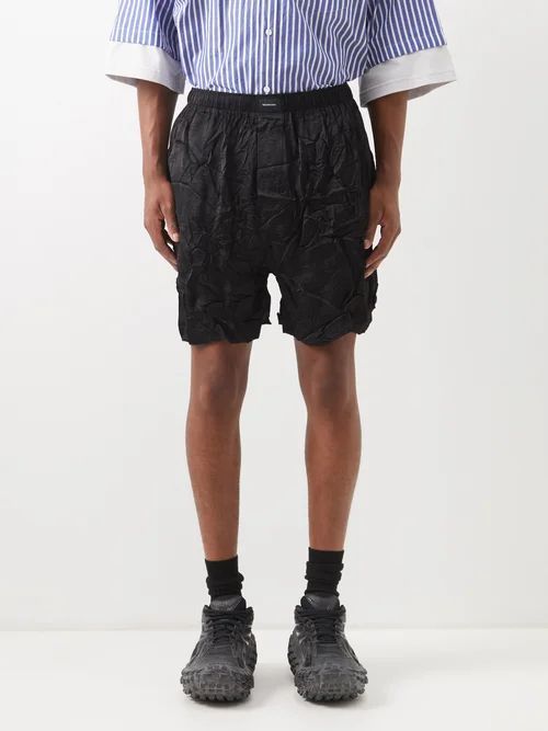 Crinkled Silk-satin Shorts - Mens - Black