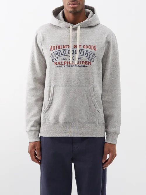 Logo-print Cotton-blend Jersey Hoodie - Mens - Grey Multi
