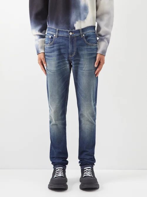 Graffiti-embroidered Slim-leg Jeans - Mens - Denim