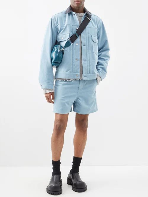 Belted Faux-suede Shorts - Mens - Light Blue