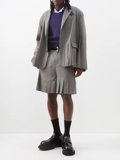 Velvet-trimmed Woven Pleated Shorts - Mens - Taupe