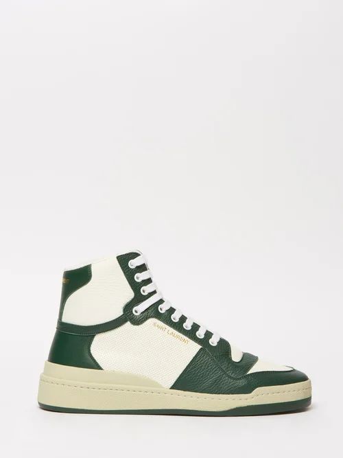 Sl24 Leather High-top Trainers - Mens - Green White