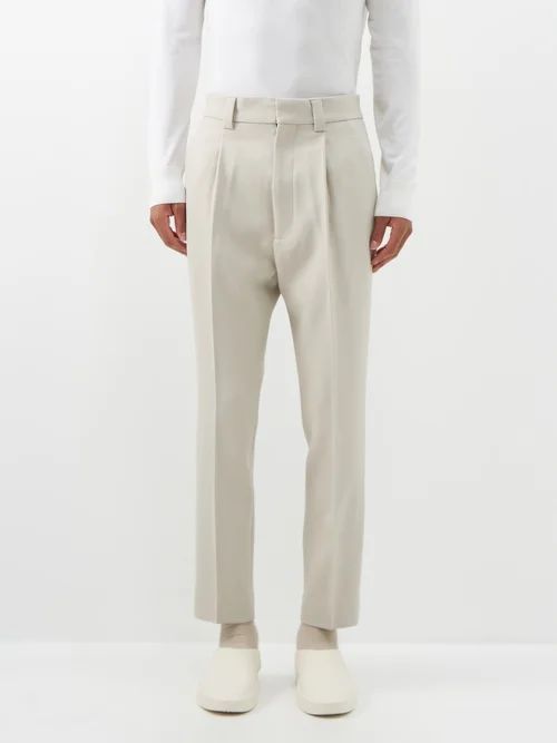 Eternal Pleated Wool Suit Trousers - Mens - Cement