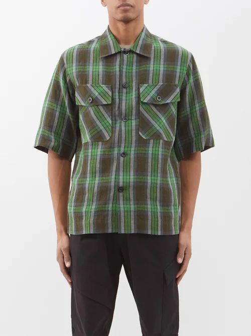 Highland Checked-linen Shirt - Mens - Green Multi