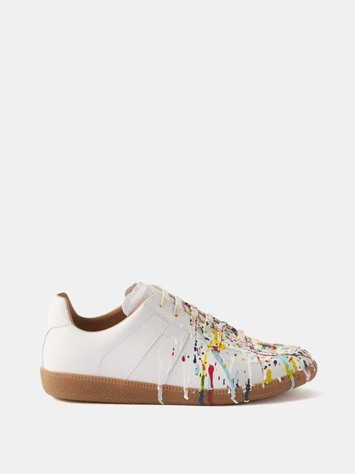Replica Paint-splatter Leather Trainers - Mens - White Multi