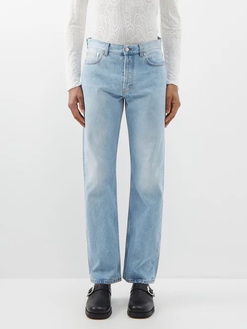 Washed Straight-leg Jeans - Mens - Light Blue