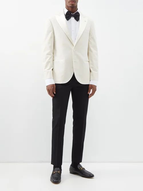 Satin Lapel Cotton-corduroy Tuxedo Jacket - Mens - White