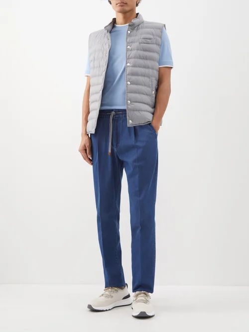 Drawstring-waist Denim Trousers - Mens - Blue