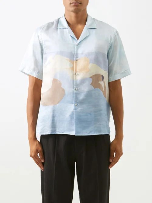 Sunbathers-print Silk-blend Shirt - Mens - Multi
