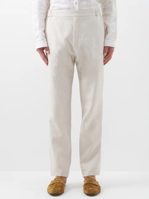 Elasticated-waist Linen Suit Trousers - Mens - Beige