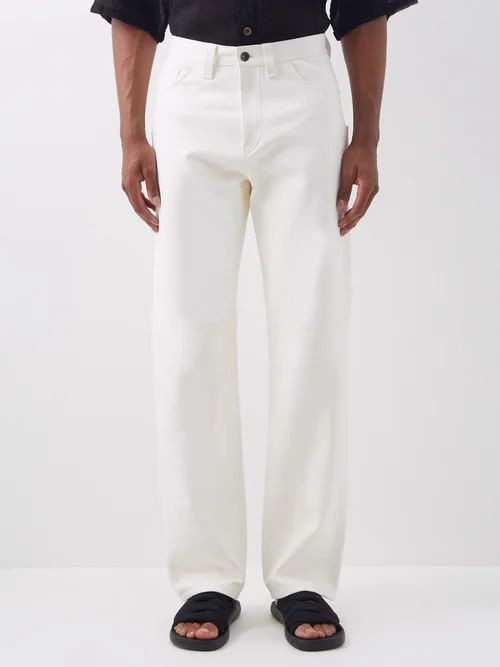 Leather Straight-leg Trousers - Mens - White