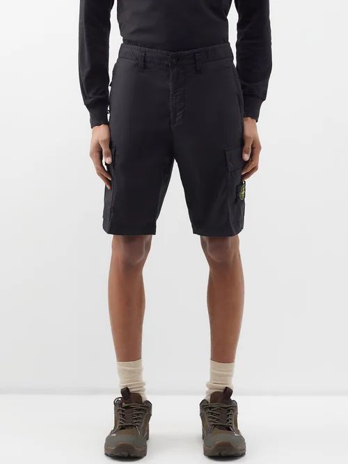 Logo-patch Cotton-blend Cargo Shorts - Mens - Black
