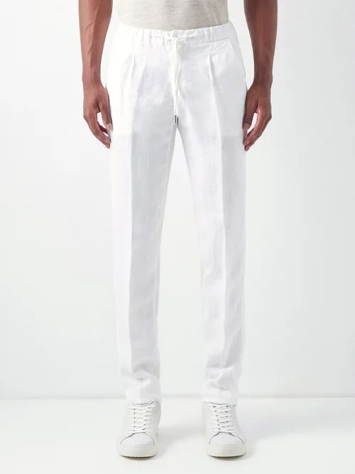Drawstring Linen Trousers - Mens - White