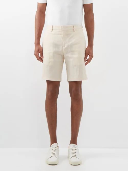 Flat-front Linen Shorts - Mens - Cream