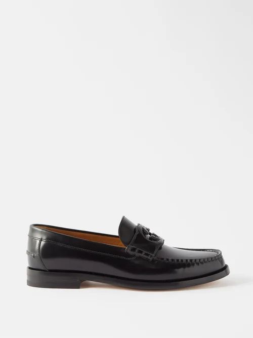 Logo-cutout Leather Loafers - Mens - Black
