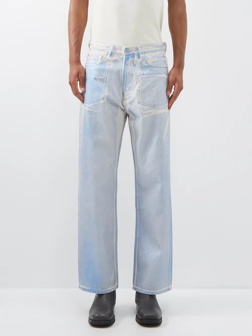 Third Cut Foiled Straight-leg Jeans - Mens - Blue Silver