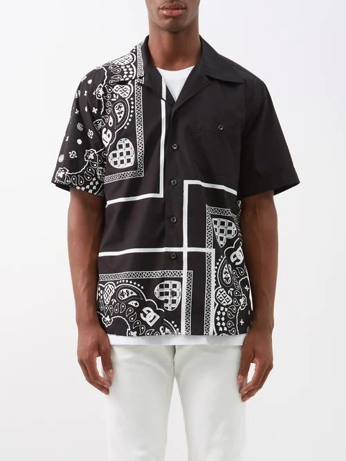 Bandana-print Cotton-poplin Shirt - Mens - Black
