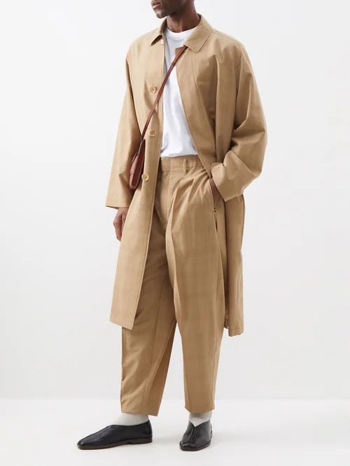 Pleated Wool-seersucker Trousers - Mens - Brown