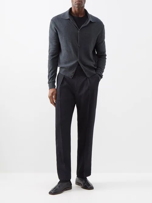 Pleated Wool-gabardine Trousers - Mens - Black
