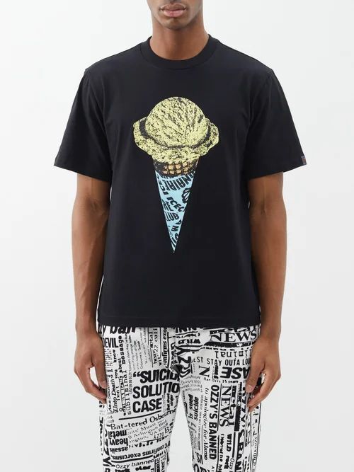 Cone-print Cotton-jersey T-shirt - Mens - Black