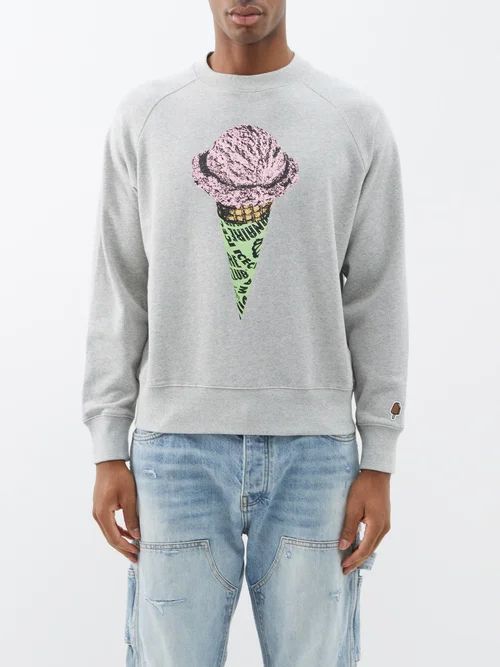 Cone-print Cotton-jersey Sweatshirt - Mens - Heather Grey