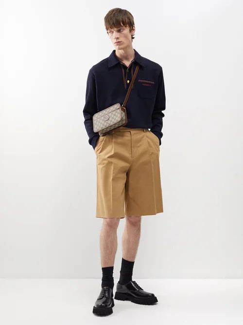 Pleated Cotton-canvas Shorts - Mens - Camel