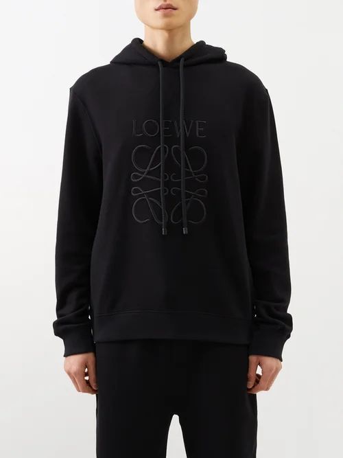 Anagram-embroidered Cotton-jersey Hoodie - Mens - Black