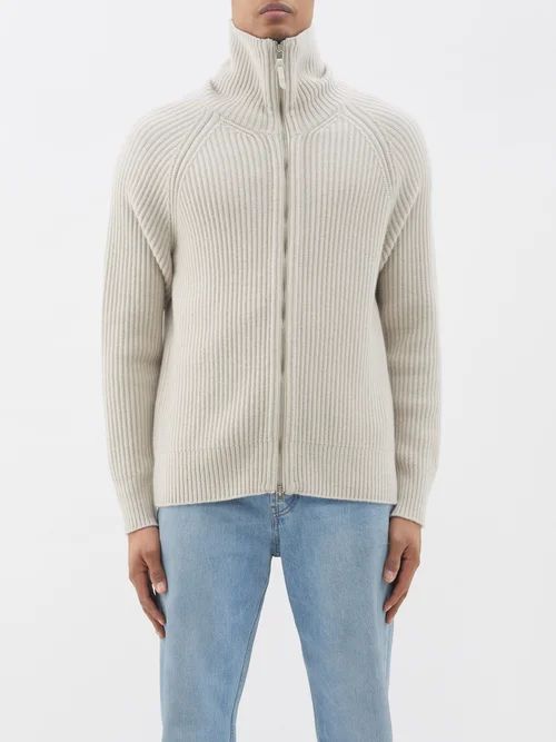 Zipped Ribbed Wool-blend Cardigan - Mens - Cream