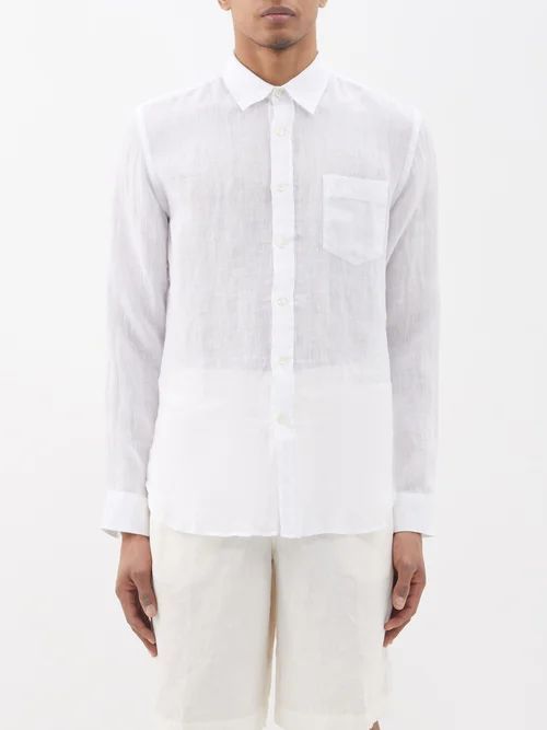 120% Lino - Point-collar Linen Shirt - Mens - White