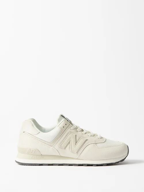 574 Suede And Mesh Trainers - Mens - White
