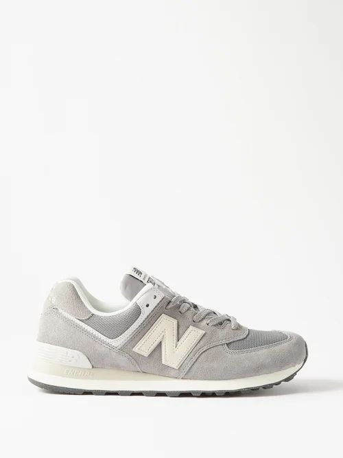 574 Suede And Mesh Trainers - Mens - Grey