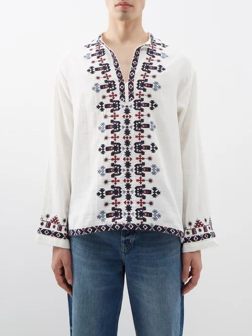 Cikariah Embroidered Cotton-gauze Shirt - Mens - White Multi