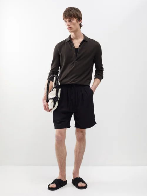 Drawstring Pleated Shorts - Mens - Black