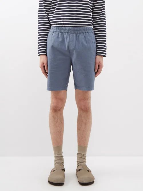 Elasticated-waist Linen-blend Shorts - Mens - Blue