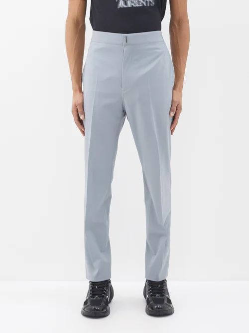 Elasticated-waist Pleated Wool-blend Suit Trousers - Mens - Light Grey
