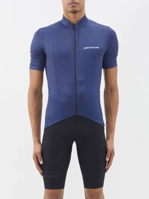 Fleurette Spotted Cycling Jersey Top - Mens - Navy