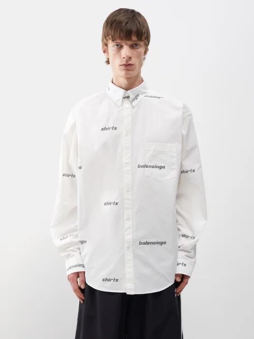 Logo-print Cotton-poplin Shirt - Mens - White Black