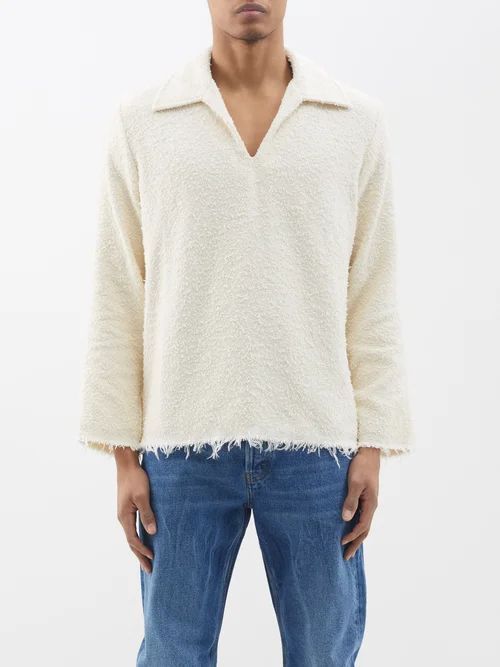 Luis Open-collar Cotton-blend Polo Shirt - Mens - Cream