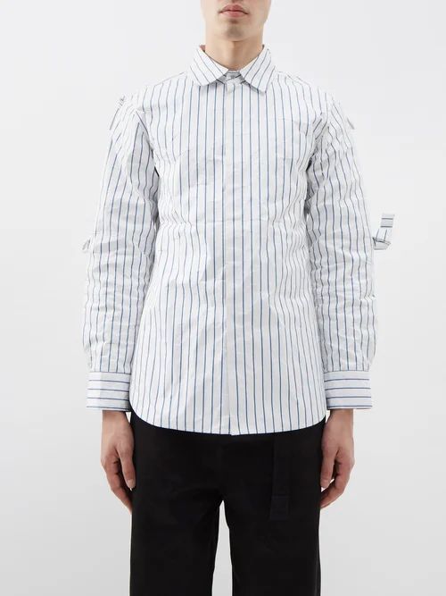 Metal Striped Crinkled Shirt - Mens - White