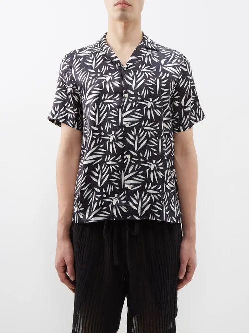 Roberto Leaf-print Silk-satin Shirt - Mens - Black Multi