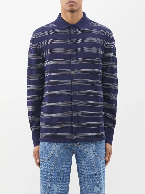 Striped Cotton-blend Shirt - Mens - Navy Multi