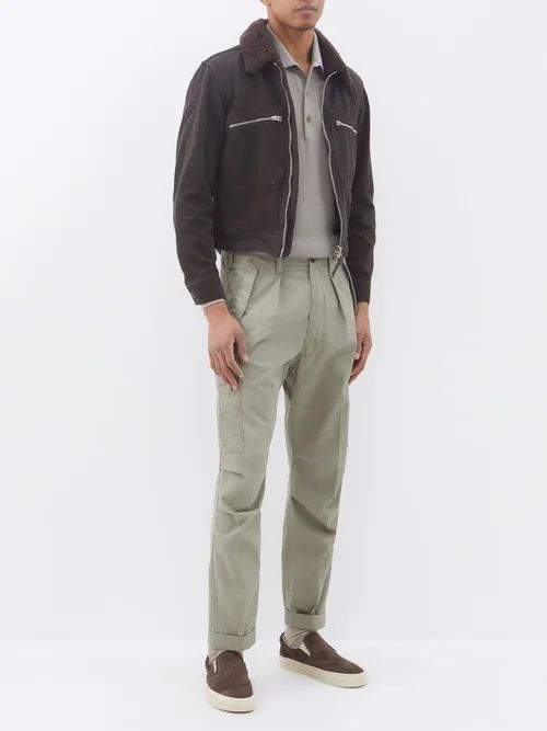 Pleated Cotton-twill Cargo Trousers - Mens - Khaki Green