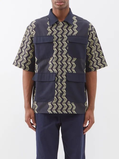 Calypso Aloha Zigzag-pattern Cotton Shirt - Mens - Indigo
